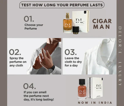 Step-by-step guide with images to test how long DELIOR E LUXURY Cigar Man perfume lasts on cloth over a day