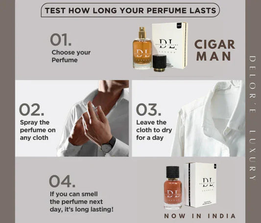 Step-by-step guide with images to test how long DELIOR E LUXURY Cigar Man perfume lasts on cloth over a day