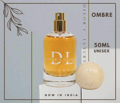 Delor'e Luxury London Ombre 50ml unisex perfume bottle with wooden cap, now available in India