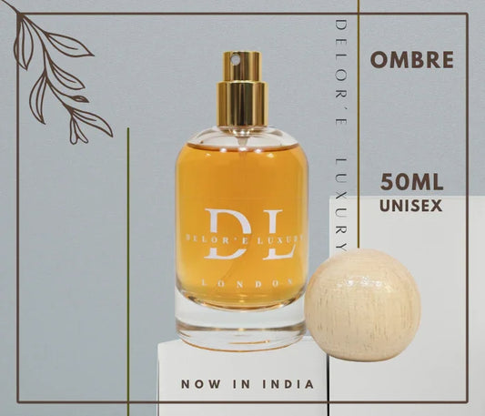 Delor'e Luxury London Ombre 50ml unisex perfume bottle with wooden cap, now available in India