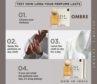 Step-by-step guide to test perfume longevity with Delor'e Luxury Ombre Eau de Parfum spray on clothing