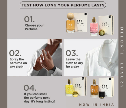 Delor'é Luxury perfume bottles with up to 20% oil concentration and premium France-imported ingredients for long-lasting fragrance